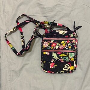 Vera Bradley Dark Blue Floral Quilted Crossbody with Multicolor Flowers